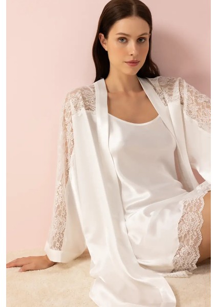 3981 Ekru Kimono Sabahlık Gecelik Takım fiyatları