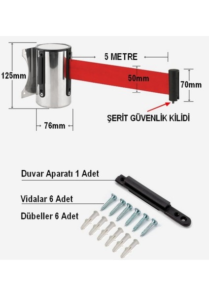 Kayalar Trafik 5 Metrelik İkaz Şeritli Duvar Tipi Şerit Bariyer Duvara Monte Şerit Bariyer