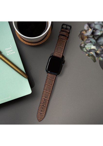 Lesband Leather crocco Kahverengi Gerçek Deri Apple Watch Kordon Seri 1-8, Se, Ultra ve Ultra 2 ile Uyumlu fiyatları