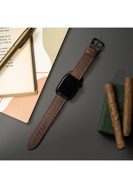 Lesband Leather crocco Kahverengi Gerçek Deri Apple Watch Kordon Seri 1-8, Se, Ultra ve Ultra 2 ile Uyumlu modelleri