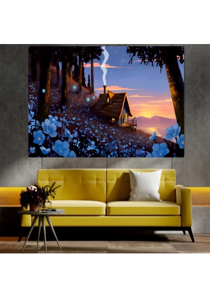 Homearths Köy Evi ve Doğa Manzaralı Dekoratif Duvar Tablosu