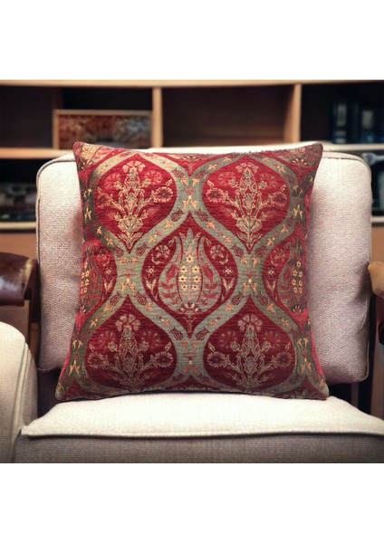 Pıllows Store Osmanlı Kırmızı Lale Desenli Kırlent Kılıfı 45CM*45CM