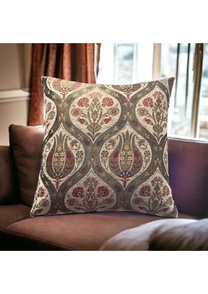 Pıllows Store Osmanlı Krem Lale Desenli Kırlent Kılıfı 45CM*45CM