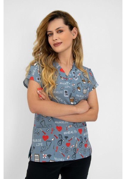 Nurse Life Desenli Likralı Üst Forma indirimleri