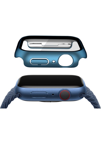Apple Watch Serisi 7 /8 41MM Mat Pc Saat Kılıfı Temperli Cam Ekran Koruyucu ile Elektrokaplama Saat Kapak Koruyucusu - Mavi (Yurt Dışından) modelleri