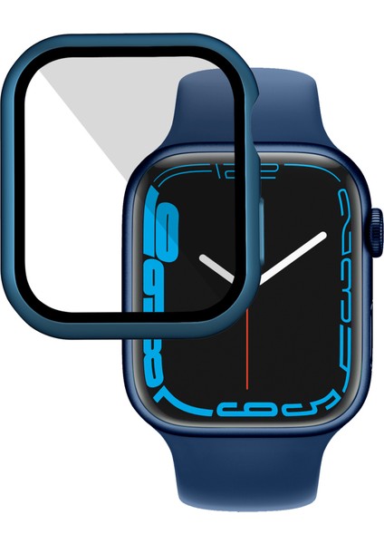 Apple Watch Serisi 7 /8 41MM Mat Pc Saat Kılıfı Temperli Cam Ekran Koruyucu ile Elektrokaplama Saat Kapak Koruyucusu - Mavi (Yurt Dışından) indirimleri