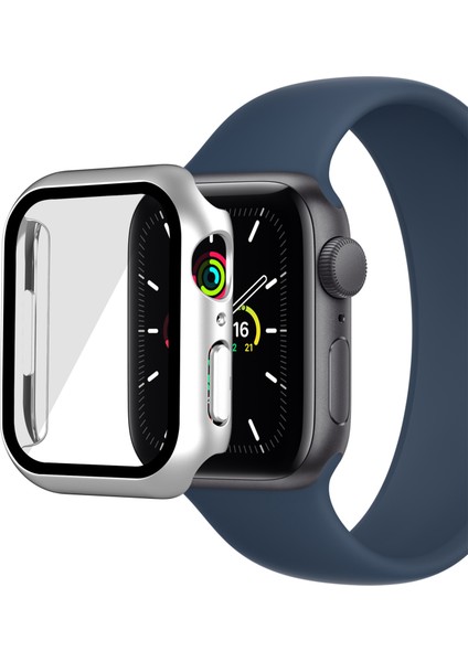 Apple Watch Serisi 7 /8 41MM Mat Pc Saat Kılıfı Temperli Cam Ekran Koruyucu ile Elektrokaplama Saat Kapak Koruyucu - Gümüş Beyaz (Yurt Dışından)