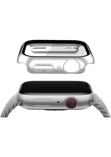 Apple Watch Serisi 7 /8 41MM Mat Pc Saat Kılıfı Temperli Cam Ekran Koruyucu ile Elektrokaplama Saat Kapak Koruyucu - Gümüş Beyaz (Yurt Dışından) modelleri