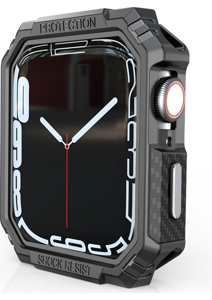 Apple Watch Serisi 7 /8 41MM Karbon Fiber Tpu Akıllı Saat Kılıfı Çağlık Karşıtı Koruyucu Çerçeve - Siyah/gümüş (Yurt Dışından) modelleri