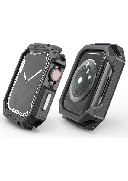 Apple Watch Serisi 7 /8 41MM Karbon Fiber Tpu Akıllı Saat Kılıfı Çağlık Karşıtı Koruyucu Çerçeve - Siyah/gümüş (Yurt Dışından) indirimleri