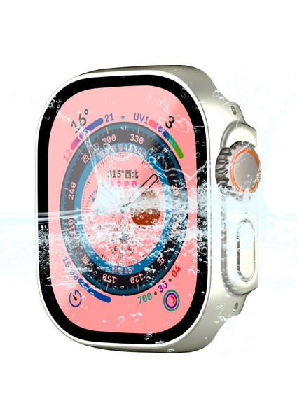 Apple Watch Ultra 49MM Su Geçirmez Kılıf Temsilli Cam Ekran Koruyucu Sabit Pc Tam Koruma Saat Kapağı - Gümüş (Yurt Dışından)