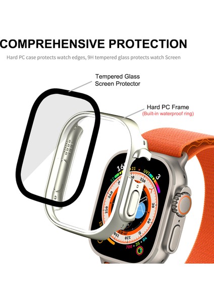 Apple Watch Ultra 49MM Su Geçirmez Kılıf Temsilli Cam Ekran Koruyucu Sabit Pc Tam Koruma Saat Kapağı - Gümüş (Yurt Dışından) fiyatları
