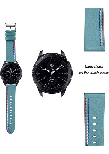 Üst Kat Cowhide Deri Dikiş Tasarımı Samsung Galaxy Watch Saat Bant Kayışı 3 45MM/WATCH 46MM - Pus Mavisi (Yurt Dışından)
