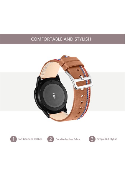 Üst Kat Cowhide Deri Dikiş Tasarımı Samsung Galaxy Watch Saat Bant Kayışı 3 45MM/WATCH 46MM - Kahverengi (Yurt Dışından)
