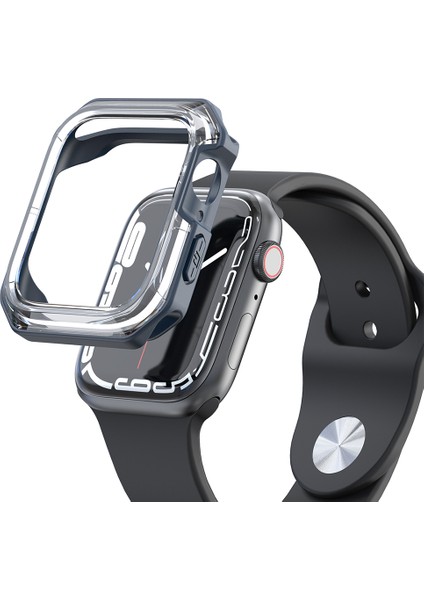 Apple Watch Serisi 7 45MM/SERISI 8 45MM Şık Şeffaf Çift Renkli Yumuşak Tpu Oyuk Saat Kapağı - Şeffaf/gece Mavisi (Yurt Dışından)