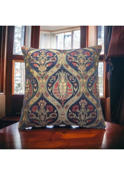 Pıllows Store Osmanlı Lacivert Lale Desenli Kırlent Kılıfı 45CM*45CM