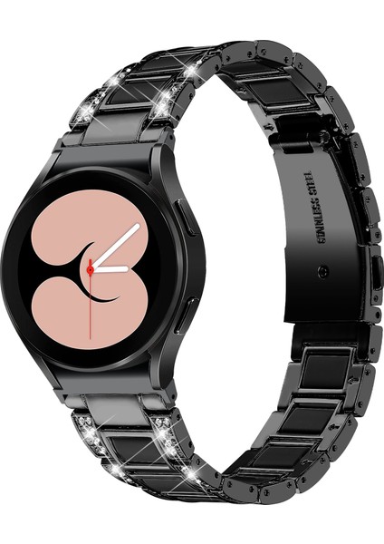 Samsung Galaxy Watch4 Active 40MM/44MM/WATCH4 Classic 42MM/46MM Rhinestone Dekor Paslanmaz Çelik Reçine Saat Band Saat Kayış Adaptörü - Siyah/siyah (Yurt Dışından)