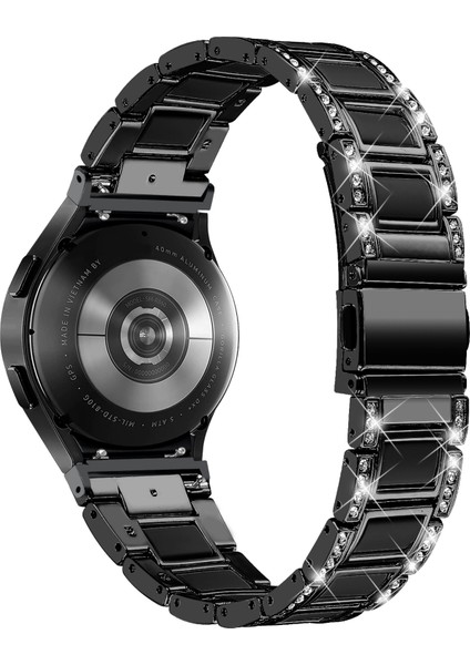 Samsung Galaxy Watch4 Active 40MM/44MM/WATCH4 Classic 42MM/46MM Rhinestone Dekor Paslanmaz Çelik Reçine Saat Band Saat Kayış Adaptörü - Siyah/siyah (Yurt Dışından) fiyatları