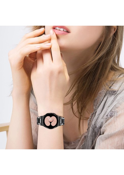 Samsung Galaxy Watch4 Active 40MM/44MM/WATCH4 Classic 42MM/46MM Rhinestone Dekor Paslanmaz Çelik Reçine Saat Band Saat Kayış Adaptörü - Siyah/siyah (Yurt Dışından) fırsatları