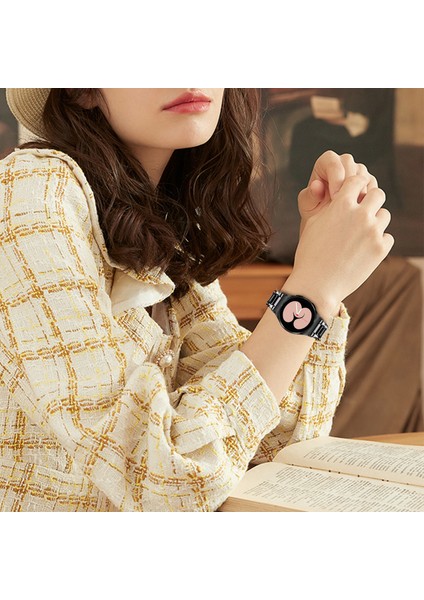 Samsung Galaxy Watch4 Active 40MM/44MM/WATCH4 Classic 42MM/46MM Rhinestone Dekor Paslanmaz Çelik Reçine Saat Band Saat Kayış Adaptörü - Siyah/siyah (Yurt Dışından) indirimleri