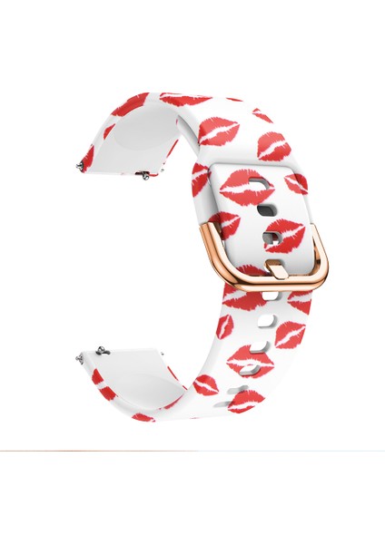 Samsung Galaxy 20MM Desen Baskı Silikon Saat Kayışı Aktif Pin Buckle Watch Wrist Band - Kırmızı Dudak (Yurt Dışından)