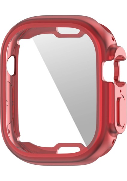 Apple Watch Ultra 49MM Yumuşak Şeffaf Tpu Çok Yönlü Koruyucu Kasa Elektrokaplama Metal Renk Çerçevesi Kapağı - Kırmızı (Yurt Dışından)