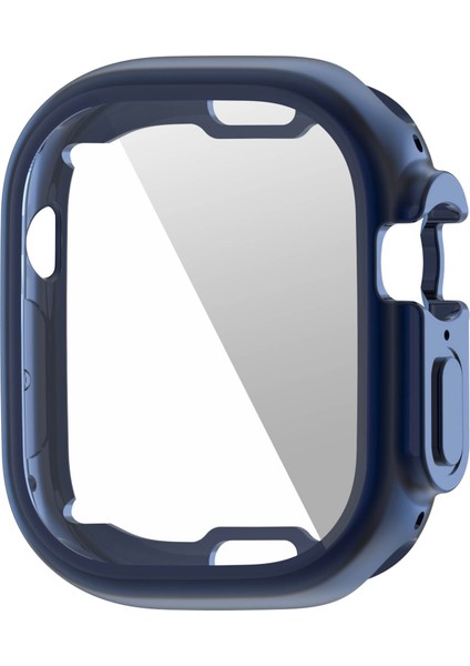 Apple Watch Ultra 49MM Yumuşak Şeffaf Tpu Çok Yönlü Koruyucu Kasa Elektrokaplama Metal Renk Çerçevesi Kapağı - Geceyarısı Mavisi (Yurt Dışından)