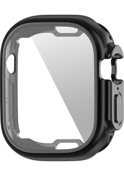 Apple Watch Ultra 49MM Yumuşak Şeffaf Tpu Çok Yönlü Koruyucu Kasa Elektrokaplama Metal Renk Çerçevesi Kapağı - Siyah (Yurt Dışından)