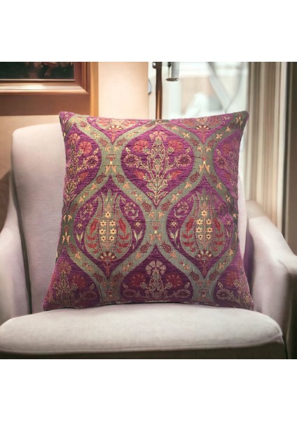 Pıllows Store Osmanlı Mor Lale Desenli Kırlent Kılıfı 45CM*45CM