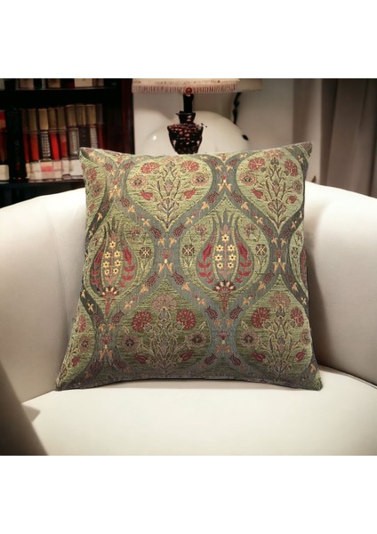 Pıllows Store Osmanlı Açık Yeşil Lale Desenli Kırlent Kılıfı 45CM*45CM