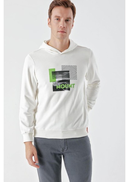 Slim Fit Kapşonlu Önü Baskılı 2 İplik Erkek Sweatshirt