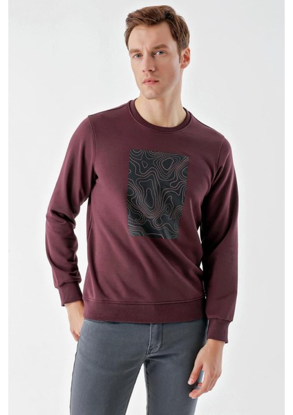 Slim Fit Bisiklet Yaka Önü Baskılı 2 İplik Erkek Sweatshirt fiyatları