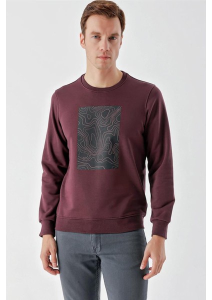 Slim Fit Bisiklet Yaka Önü Baskılı 2 İplik Erkek Sweatshirt modelleri