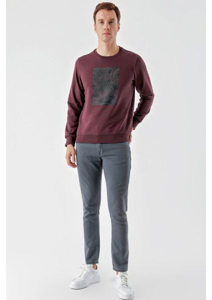 Slim Fit Bisiklet Yaka Önü Baskılı 2 İplik Erkek Sweatshirt fırsatları