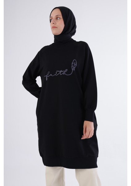 Faith Yazılı Nakışlı Sweat Tunik