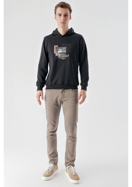 Slim Fit Kapşonlu Önü Baskılı 2 İplik Erkek Sweatshirt fiyatları