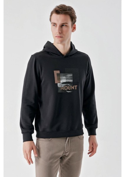 Slim Fit Kapşonlu Önü Baskılı 2 İplik Erkek Sweatshirt modelleri