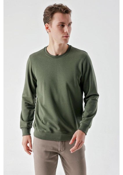 Slim Fit  Bisiklet Yaka Düz Renk 2 İplik Erkek Sweatshirt