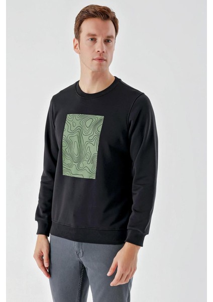 Slim Fit Bisiklet Yaka Önü Baskılı 2 İplik Erkek Sweatshirt fiyatları