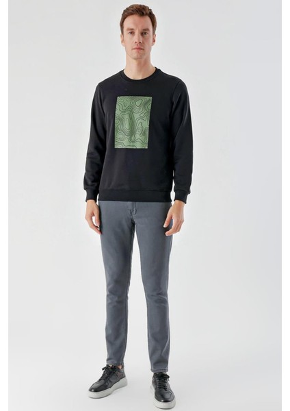 Slim Fit Bisiklet Yaka Önü Baskılı 2 İplik Erkek Sweatshirt fırsatları