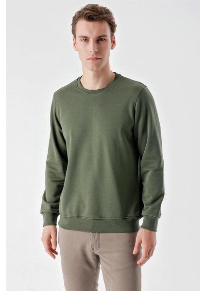 Slim Fit Bisiklet Yaka Düz Renk 2 İplik Erkek Sweatshirt