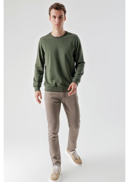 Slim Fit Bisiklet Yaka Düz Renk 2 İplik Erkek Sweatshirt modelleri