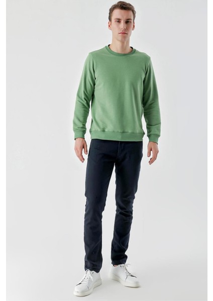 Slim Fit  Bisiklet Yaka Düz Renk 2 İplik Erkek Sweatshirt