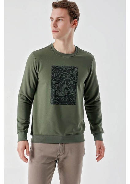 Slim Fit Bisiklet Yaka Önü Baskılı 2 İplik Erkek Sweatshirt fiyatları