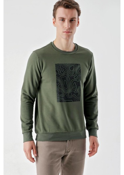 Slim Fit Bisiklet Yaka Önü Baskılı 2 İplik Erkek Sweatshirt modelleri