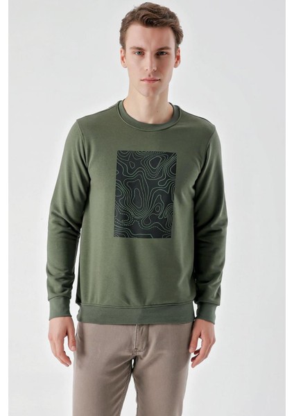 Slim Fit Bisiklet Yaka Önü Baskılı 2 İplik Erkek Sweatshirt fırsatları