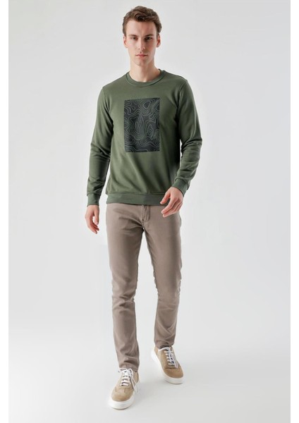 Slim Fit Bisiklet Yaka Önü Baskılı 2 İplik Erkek Sweatshirt indirimleri