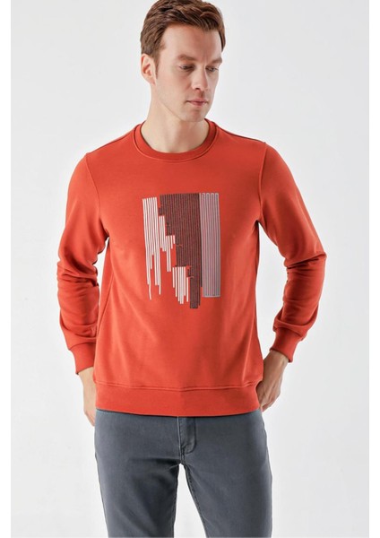 Slim Fit Bisiklet Yaka Önü Baskılı 2 İplik Erkek Sweatshirt fiyatları