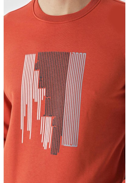 Slim Fit Bisiklet Yaka Önü Baskılı 2 İplik Erkek Sweatshirt modelleri