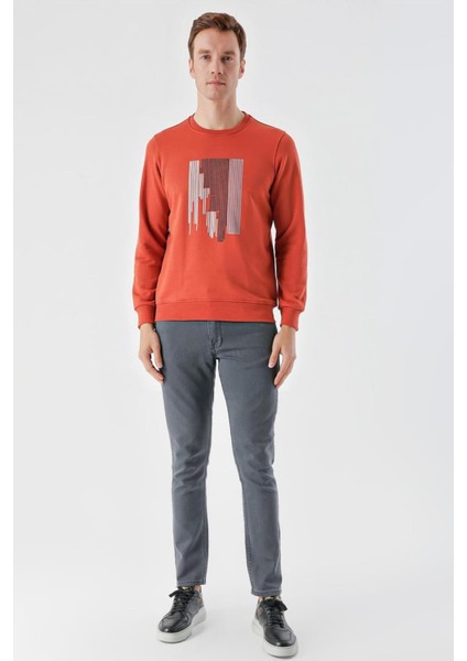 Slim Fit Bisiklet Yaka Önü Baskılı 2 İplik Erkek Sweatshirt fırsatları